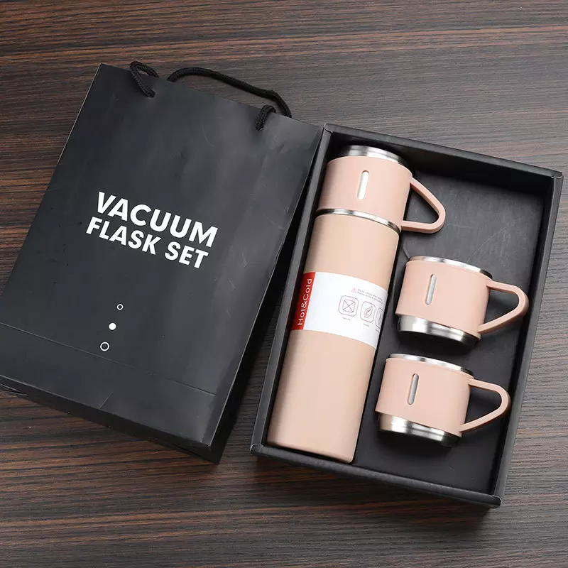Portable Stainless Steel Vacuum Insulation Flasks Mug Set Portable Bubble Tea Cups Turkish Coffee Dessert Boba Cup Lid Gift Box
