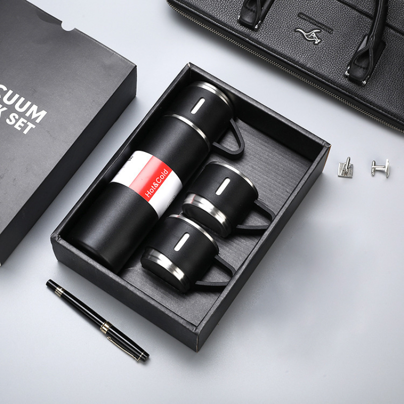 Portable Stainless Steel Vacuum Insulation Flasks Mug Set Portable Bubble Tea Cups Turkish Coffee Dessert Boba Cup Lid Gift Box