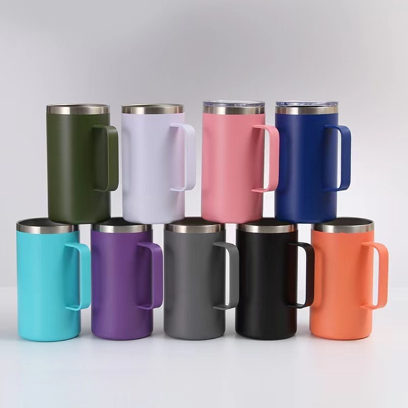 Wholesale Bulk Customized 12oz 24oz Stainless Steel Thermal Mug 14oz Double Wall Insulated Cup Coffee Travel Mug with Handle Lid
