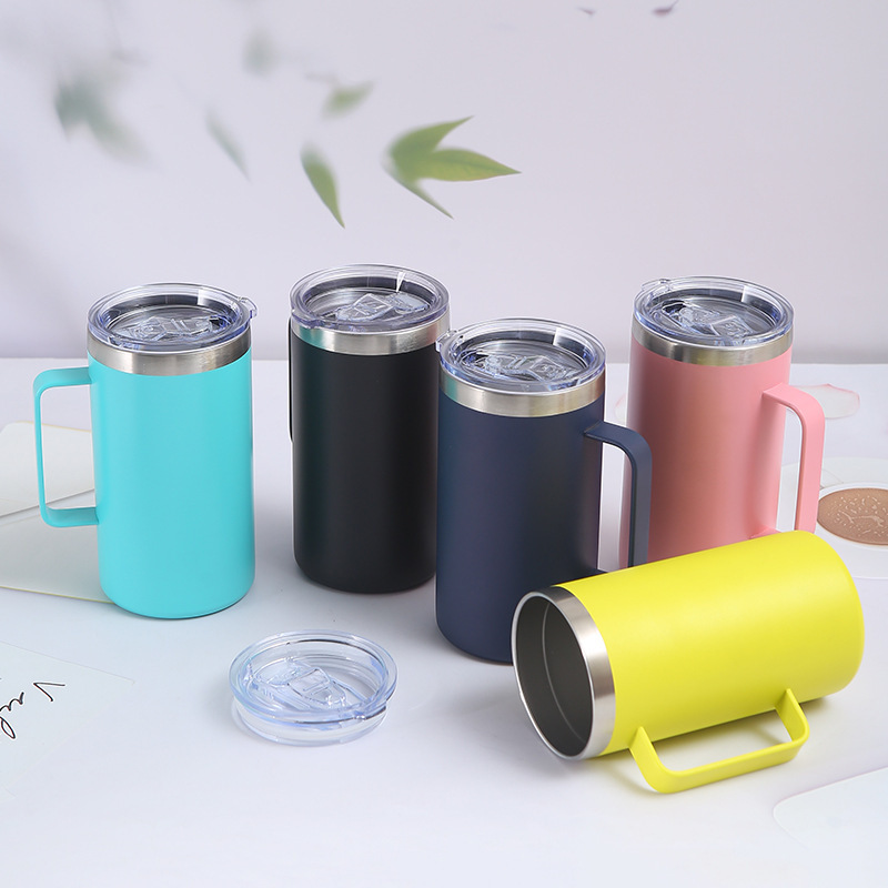 Wholesale Bulk Customized 12oz 24oz Stainless Steel Thermal Mug 14oz Double Wall Insulated Cup Coffee Travel Mug with Handle Lid