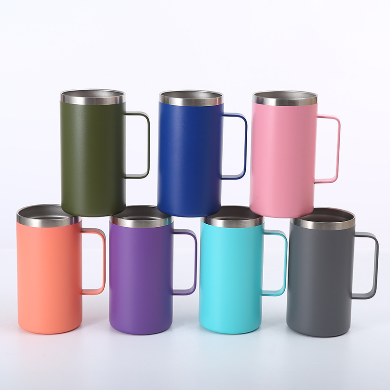 Wholesale Bulk Customized 12oz 24oz Stainless Steel Thermal Mug 14oz Double Wall Insulated Cup Coffee Travel Mug with Handle Lid