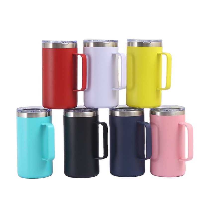 Wholesale Bulk Customized 12oz 24oz Stainless Steel Thermal Mug 14oz Double Wall Insulated Cup Coffee Travel Mug with Handle Lid