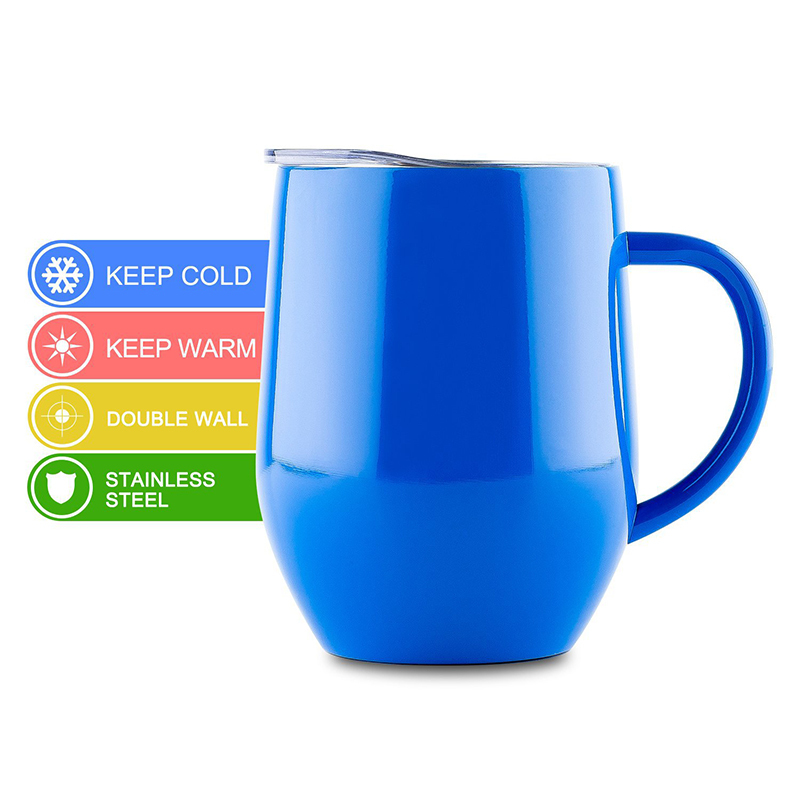 New Trend BPA-Free 12oz Insulated Travel Camping Tumbler with Handle Cup Stainless Steel Coffee Mug with Lid Water Tea Wine Cup