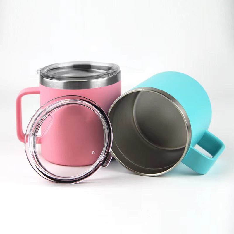 12oz 14oz Double Wall Stainless Steel Vacuum Insulated Travel Mug Leakproof Coffe Cup Lid Handle Beer Tea Wine Thermos Logo