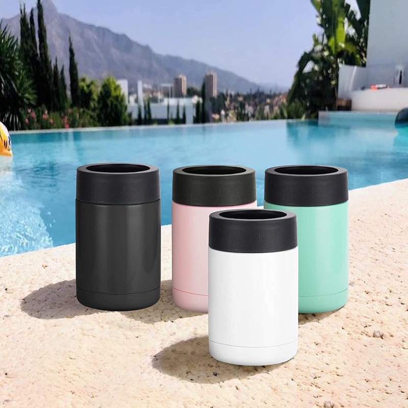 12oz 4 in 1 Custom Stainless Steel Can Cooler Insulated With 2 Lids for 12oz Regular Cans Beer Bottles Outdoor Can Cooler