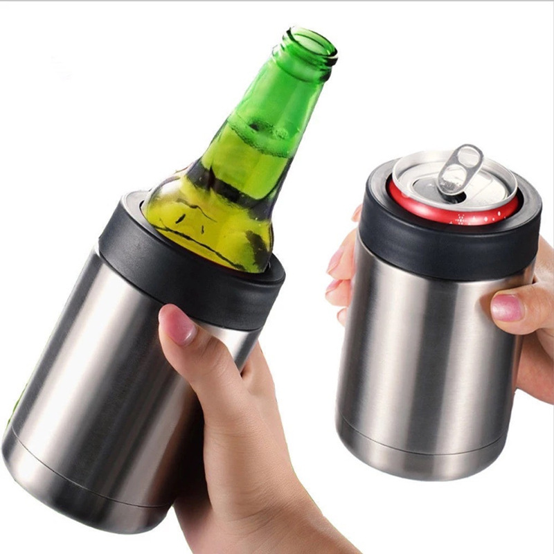 12oz 4 in 1 Custom Stainless Steel Can Cooler Insulated With 2 Lids for 12oz Regular Cans Beer Bottles Outdoor Can Cooler