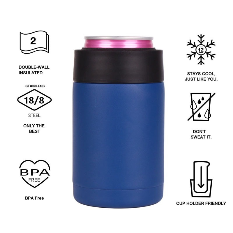 12oz 4 in 1 Custom Stainless Steel Can Cooler Insulated With 2 Lids for 12oz Regular Cans Beer Bottles Outdoor Can Cooler