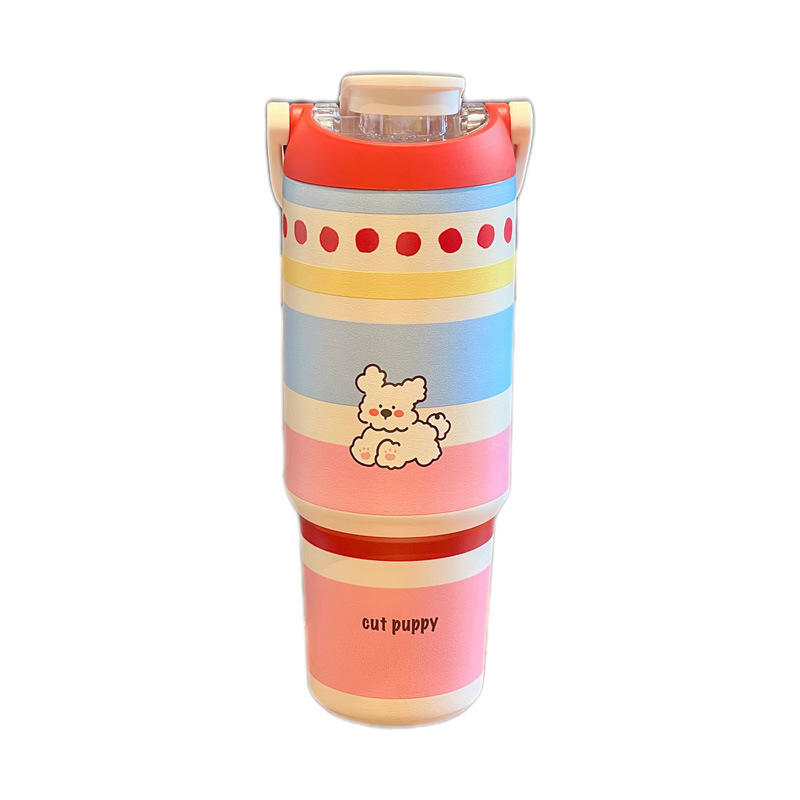 STARLII Double Wall Vacuum 900ml Outdoor Cute pInk Travel Coffee Mugs Metal Insulated Tumbler With Handle and Sip Straw