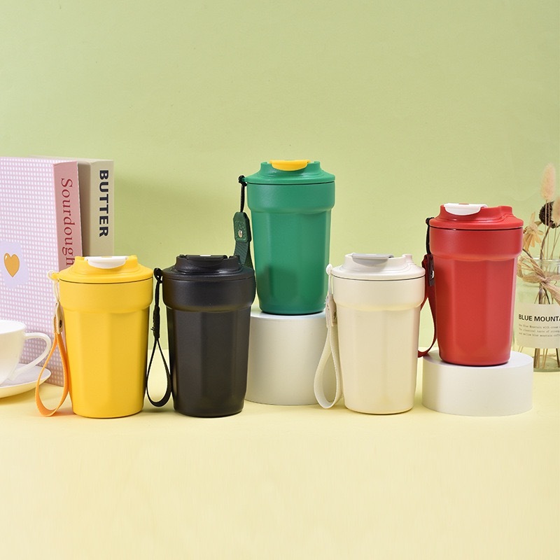 16oz 450ml Octagonal Diamond Shaped Stainless Steel Tumbler Double Wall Vacuum Thermos Cup Rope Coffee Water Bottle Travel Gift
