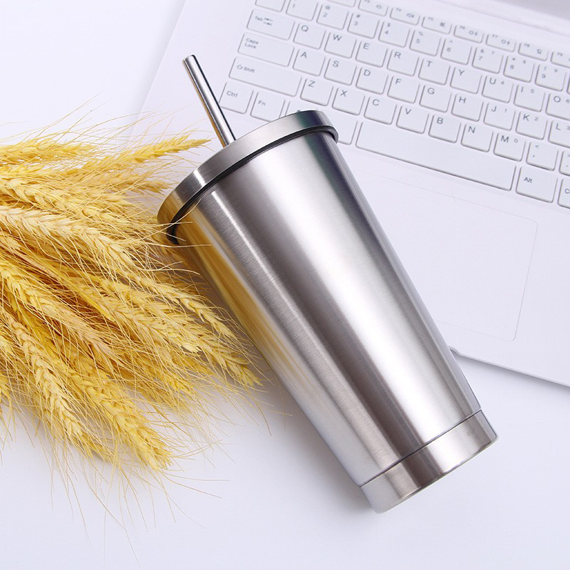 Fashion 16oz Beer Coffee Tumbler with Straw Cup Vacuum Double Wall Stainless Steel Thermos Insulated Tumbler Cup Wholesale Bulk