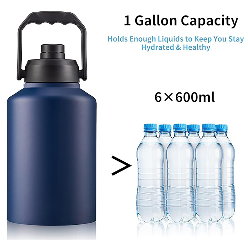 128oz Metal Stainless Steel Water Bottle Large Capacity Personalized Black Travel with Handle One Gallon Water Jug Pitcher