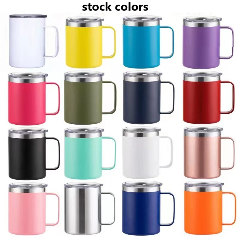 12oz Custom Wholesale Double Wall Stainless Steel Mugs and Cup with Handle & Lid Vacuum Coffee Tumbler Handgrip Water Bottle