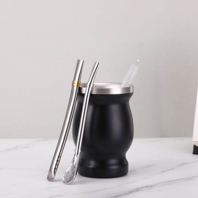 Custom Logo 8oz Stainless Steel Vacuum Insulated Yerba Mate Cup with Spoon Bombillas Straw Coffee Beer Travel Argentina Tea Cup