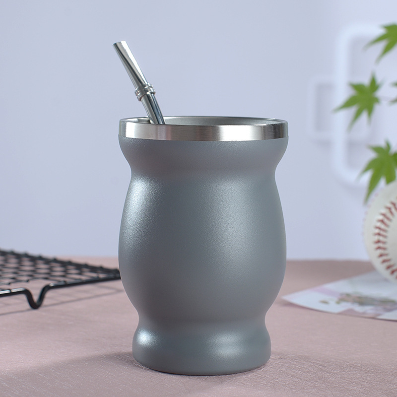 Custom Logo 8oz Stainless Steel Vacuum Insulated Yerba Mate Cup with Spoon Bombillas Straw Coffee Beer Travel Argentina Tea Cup