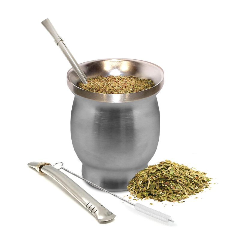 Custom Logo 8oz Stainless Steel Vacuum Insulated Yerba Mate Cup with Spoon Bombillas Straw Coffee Beer Travel Argentina Tea Cup