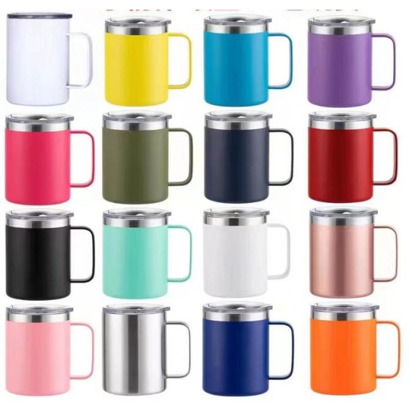 12oz Stainless Steel Mugs and Cup Wholesale with Handle Lid Double Wall Vacuum Coffee Travel Tumbler Handgrip Water Bottle