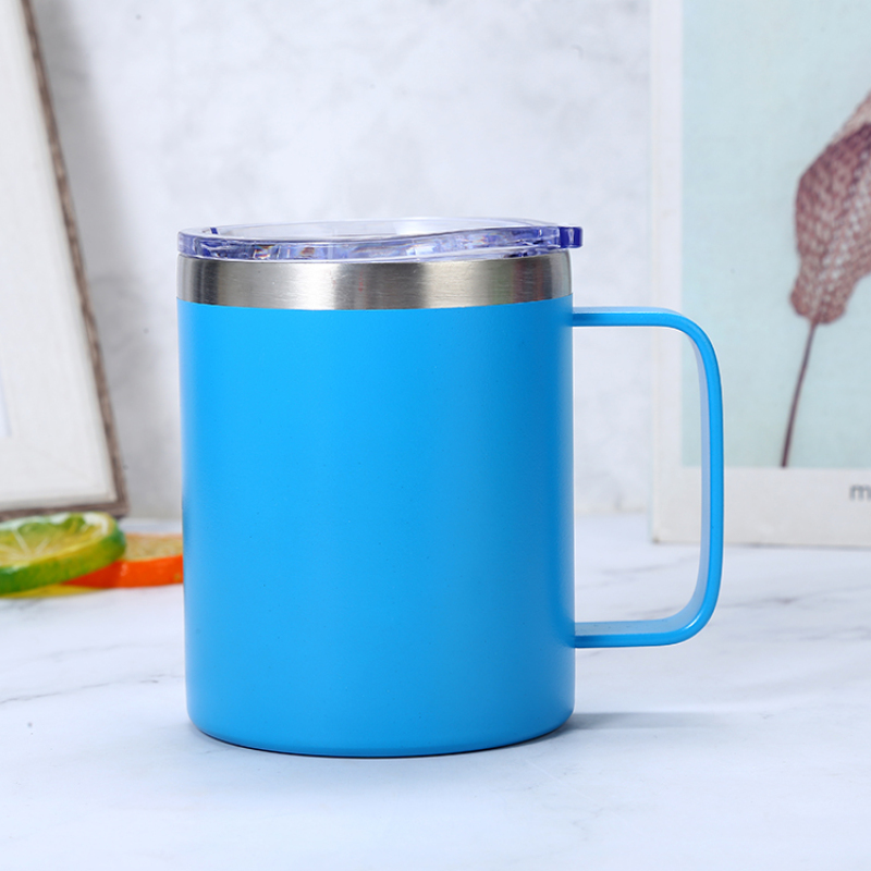 12oz Stainless Steel Mugs and Cup Wholesale with Handle Lid Double Wall Vacuum Coffee Travel Tumbler Handgrip Water Bottle