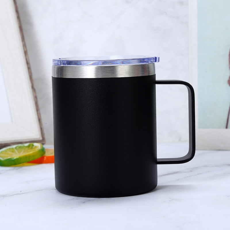 12oz Stainless Steel Mugs and Cup Wholesale with Handle Lid Double Wall Vacuum Coffee Travel Tumbler Handgrip Water Bottle