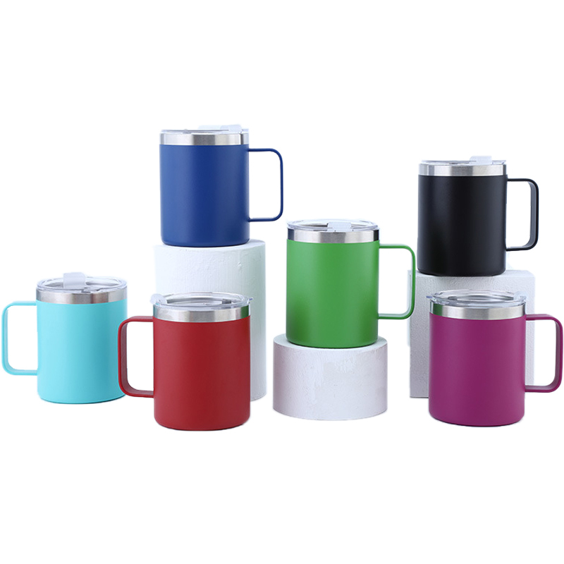 12oz Stainless Steel Mugs and Cup Wholesale with Handle Lid Double Wall Vacuum Coffee Travel Tumbler Handgrip Water Bottle