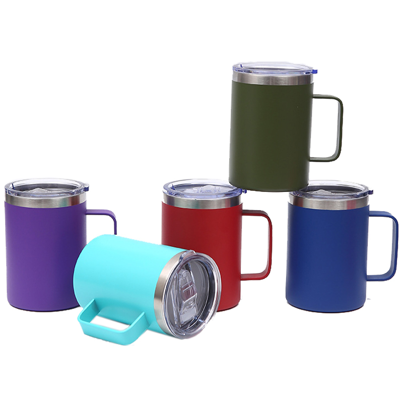 12oz Stainless Steel Mugs and Cup Wholesale with Handle Lid Double Wall Vacuum Coffee Travel Tumbler Handgrip Water Bottle