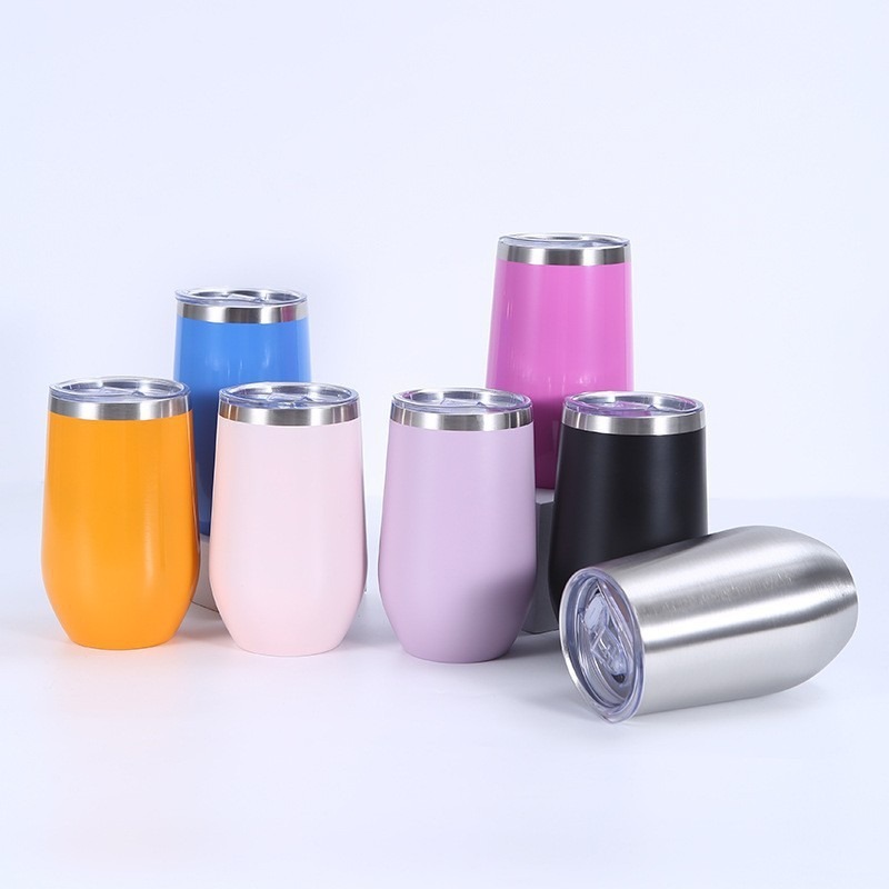 16oz Egg Shaped Stainless Steel Tumbler Mug Stemless Double-Wall Vacuum Insulated Powder Coated U Cup Water Bottle