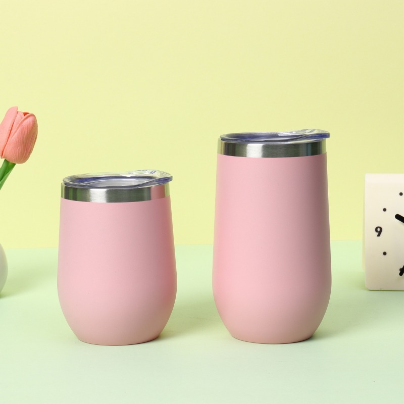 16oz Egg Shaped Stainless Steel Tumbler Mug Stemless Double-Wall Vacuum Insulated Powder Coated U Cup Water Bottle