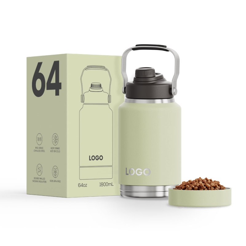 Outdoor Travel Portable Stainless Steel Vacuum Flask Custom 64oz Water Bottle With Snacks Container