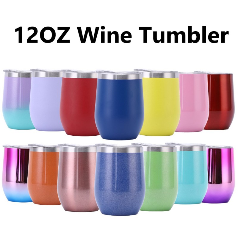 12oz Egg Shape Tumbler Cups 304 Stainless Steel Double Structure Stemless Wine Coffee Mug Lid Powder Coated Travel Tumblers