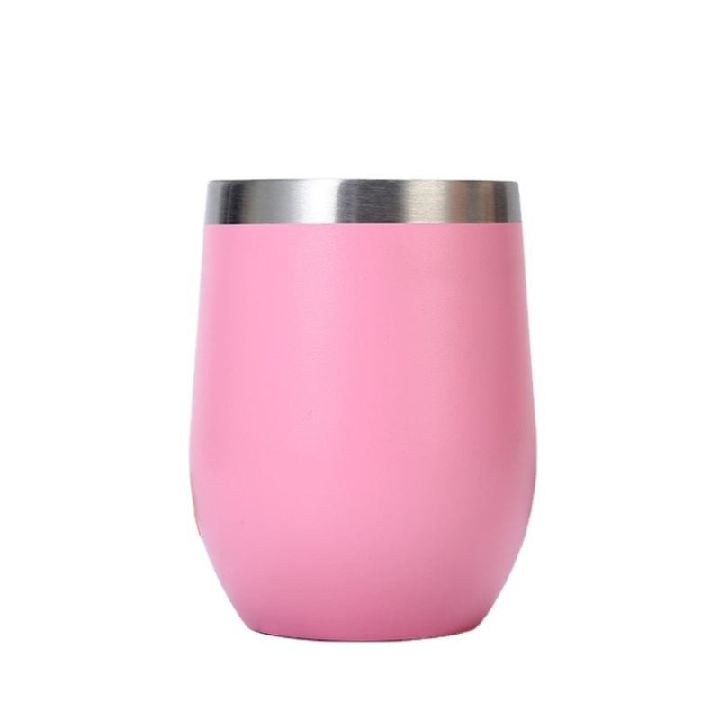 12oz Egg Shape Tumbler Cups 304 Stainless Steel Double Structure Stemless Wine Coffee Mug Lid Powder Coated Travel Tumblers