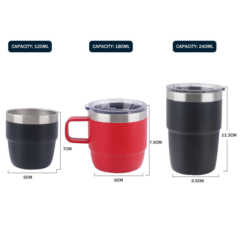 Cute Double Wall Insulated Stainless Steel Mini Tumbler Stackable Coffee Milk Mug Cup with Magnetic Lids for Hot & Cold Storage