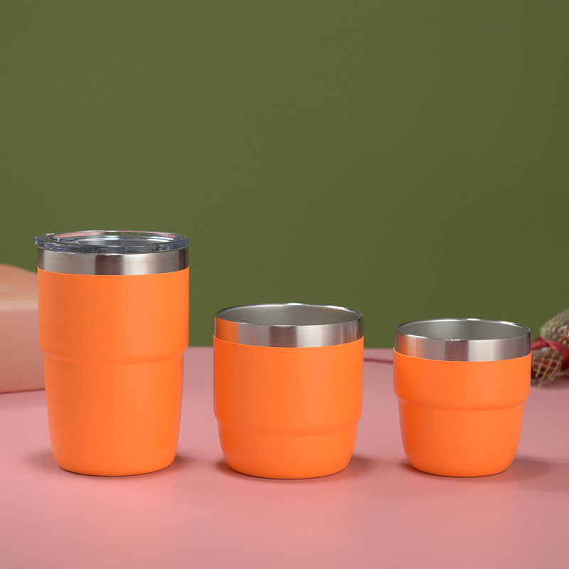 Cute Double Wall Insulated Stainless Steel Mini Tumbler Stackable Coffee Milk Mug Cup with Magnetic Lids for Hot & Cold Storage