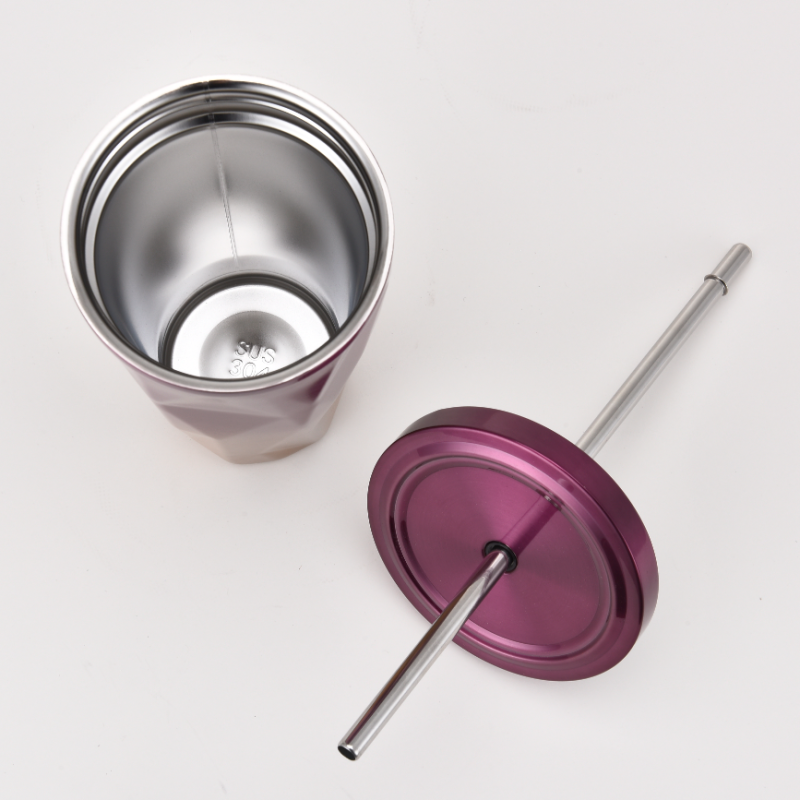 16oz Double Wall Insulated Stainless Steel Tumbler Cup with Straw Drink Bottle  Wholesale Bulk Outdoor Travel Camping Coffee Mug