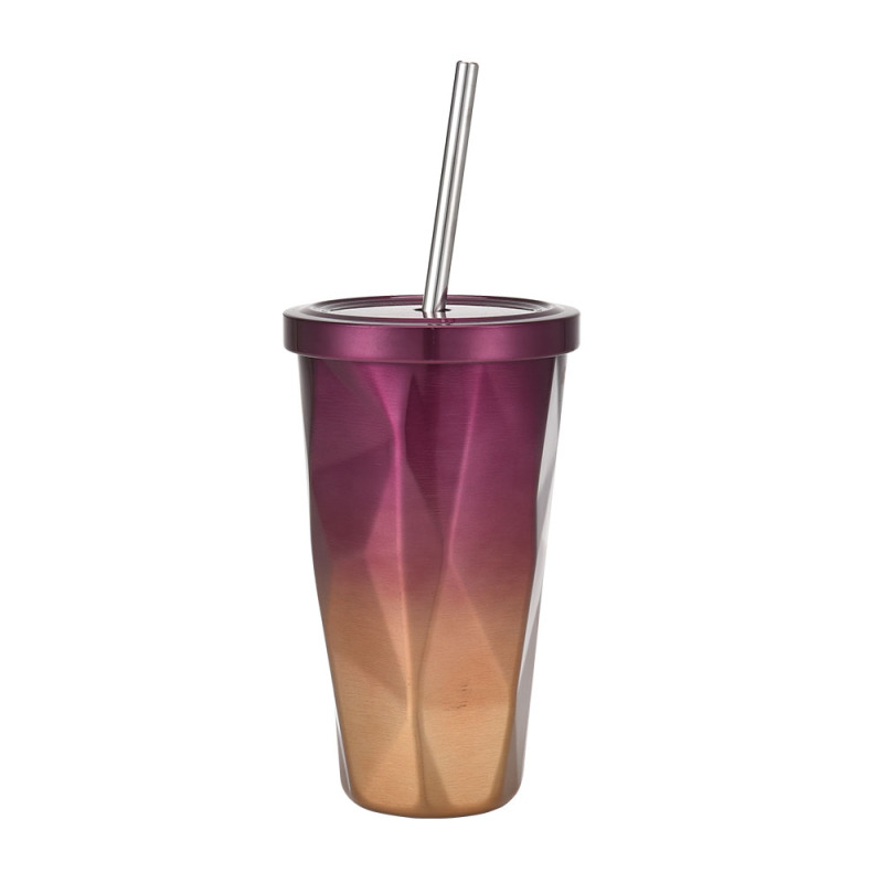 16oz Double Wall Insulated Stainless Steel Tumbler Cup with Straw Drink Bottle  Wholesale Bulk Outdoor Travel Camping Coffee Mug