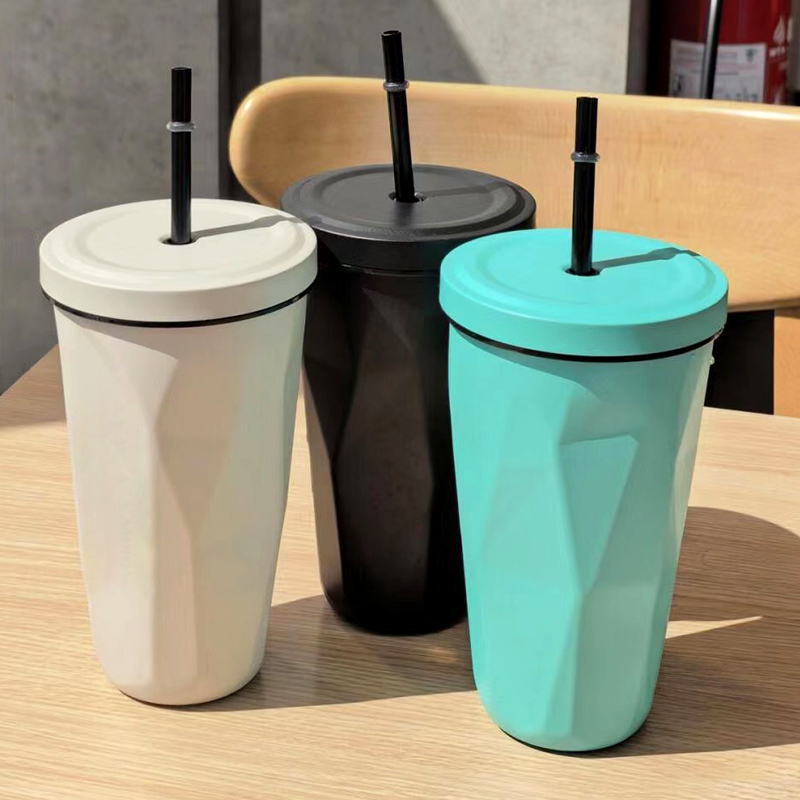 16oz Double Wall Insulated Stainless Steel Tumbler Cup with Straw Drink Bottle  Wholesale Bulk Outdoor Travel Camping Coffee Mug