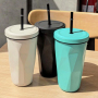 16oz Double Wall Insulated Stainless Steel Tumbler Cup with Straw Drink Bottle  Wholesale Bulk Outdoor Travel Camping Coffee Mug
