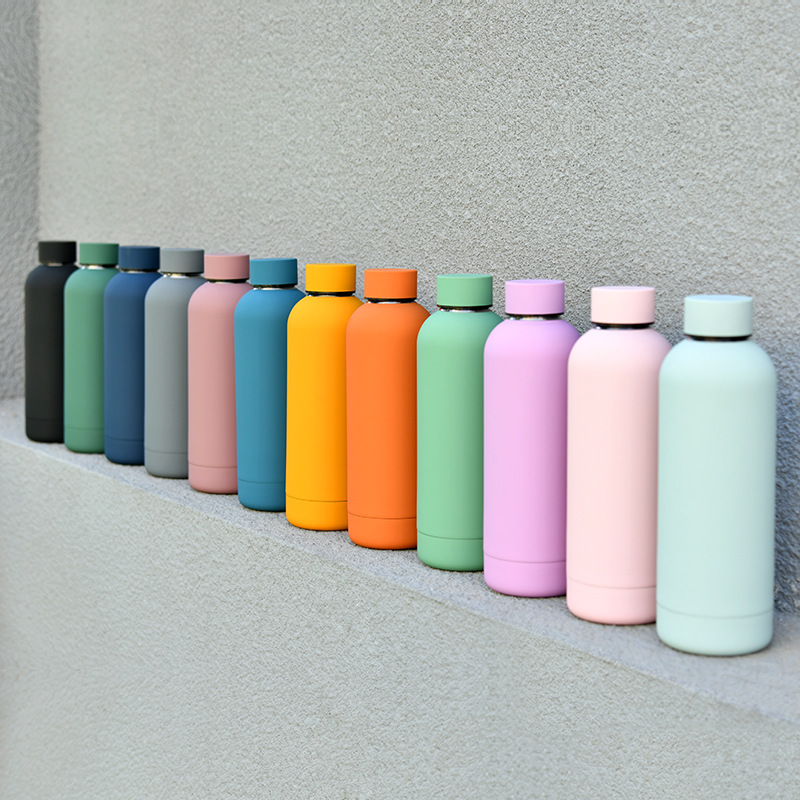 Wholesale Rubber Paint Stainless Steel Sports Vasos Custom Logo Drink Water Bottle Soft Touch Small Mouth Thermal Thermos Flask