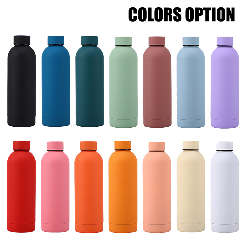 Wholesale Rubber Paint Stainless Steel Sports Vasos Custom Logo Drink Water Bottle Soft Touch Small Mouth Thermal Thermos Flask