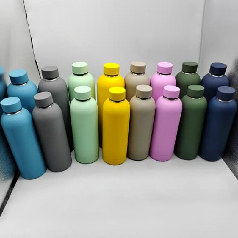 Wholesale Rubber Paint Stainless Steel Sports Vasos Custom Logo Drink Water Bottle Soft Touch Small Mouth Thermal Thermos Flask