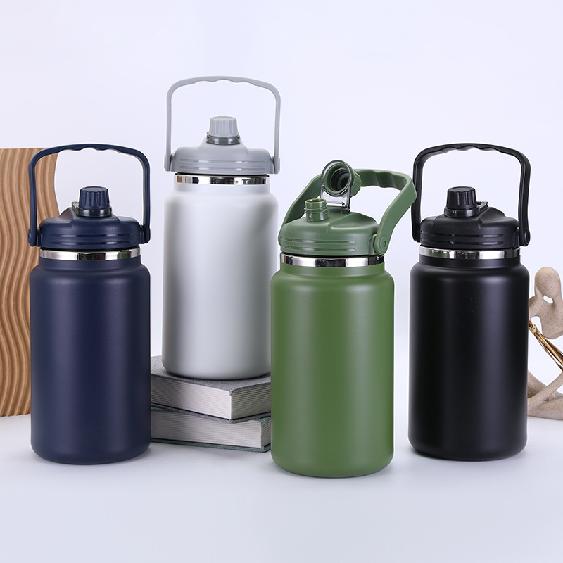 Custom 133oz 64oz 32oz 4000ml 2800ml Stainless Steel Straw Double-drinking Insulated Cup Outdoor Portable Sports Water Bottle
