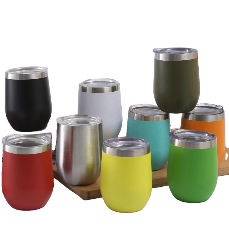 12 Oz Custom Logo Double-Walled 304 Stainless Steel Egg Coffee Mug Stemless Wine Tumbler & Tea Taster 12oz Thermal Mug