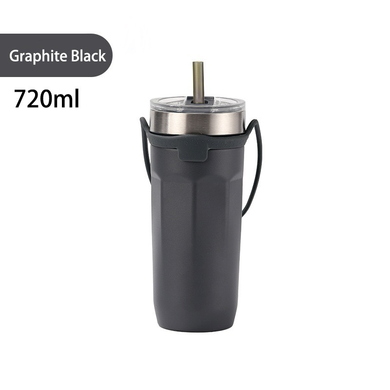 550ml/710ml Stainless Steel Double Wall Coffee Travel Mug with Lid and Straw Insulated Cup with Silicone Rope Custom logo
