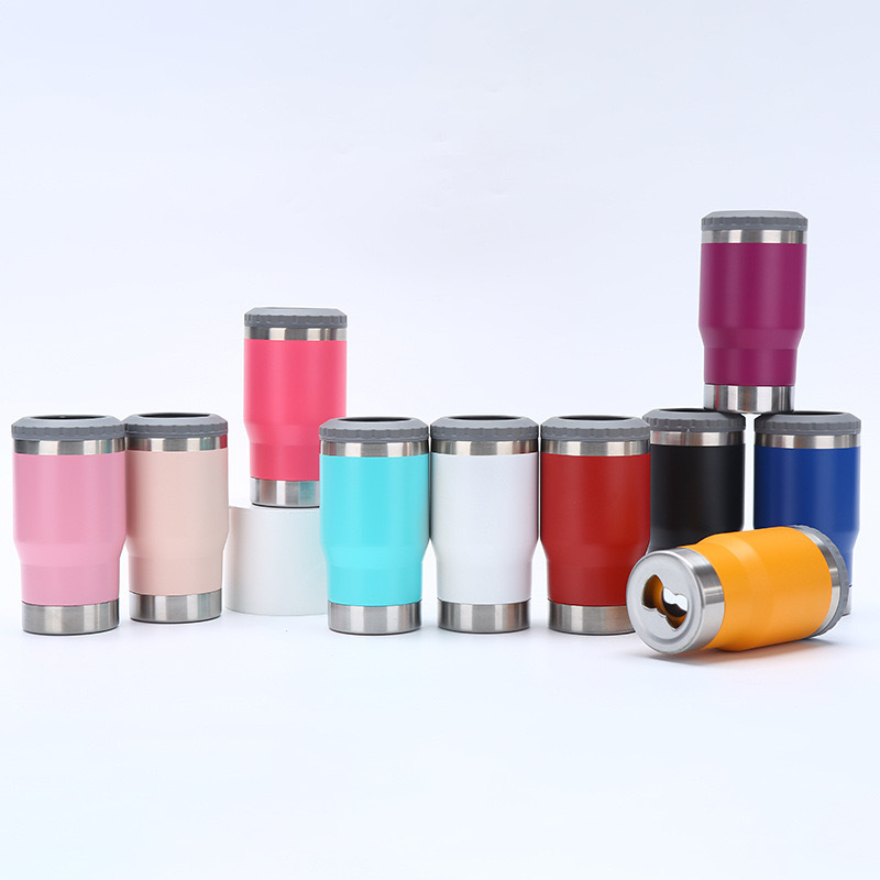 Wholesale 14oz 4-in-1 Stainless Steel Tumbler Wine Cooler Cup Insulated with Lids for Regular Cans Beer Mixed Drinks Coffee