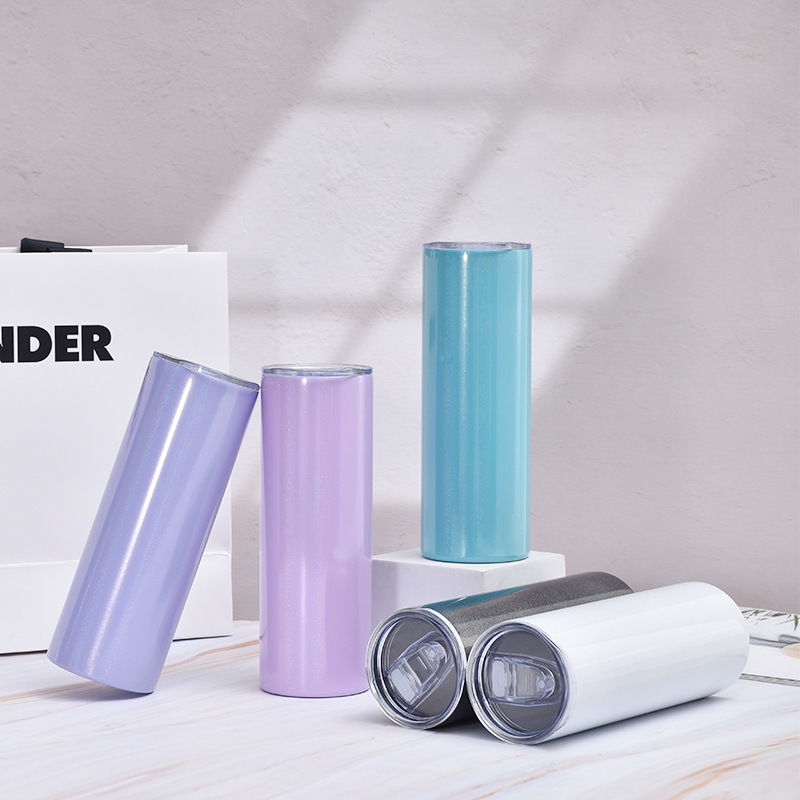 New design 20oz stainless steel insulated vacuum rainbow glitter skinny straight tumblers travel outdoor mug