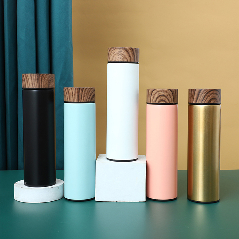 Stainless Steel Flask Thermos with Wood Grain Lid Straight Termos Insulated Water Bottle Tea Infuser Hot Thermal Termicos Vasos