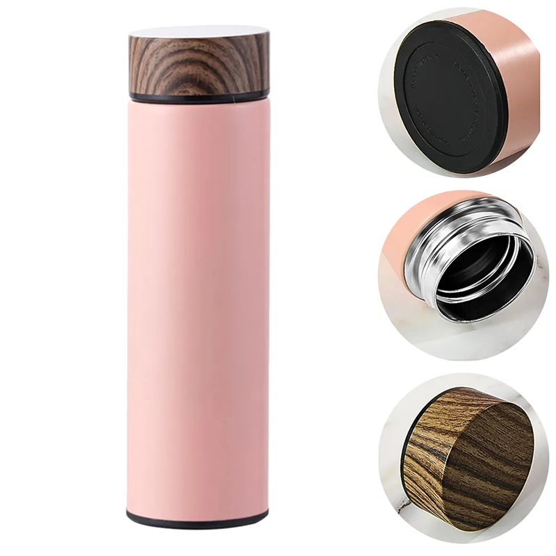 Stainless Steel Flask Thermos with Wood Grain Lid Straight Termos Insulated Water Bottle Tea Infuser Hot Thermal Termicos Vasos