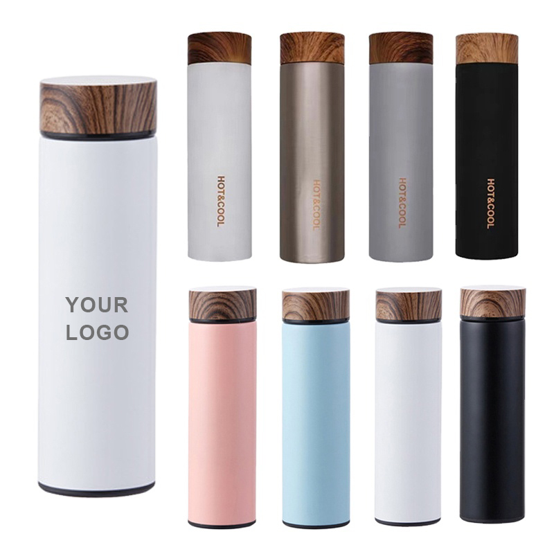 Stainless Steel Flask Thermos with Wood Grain Lid Straight Termos Insulated Water Bottle Tea Infuser Hot Thermal Termicos Vasos