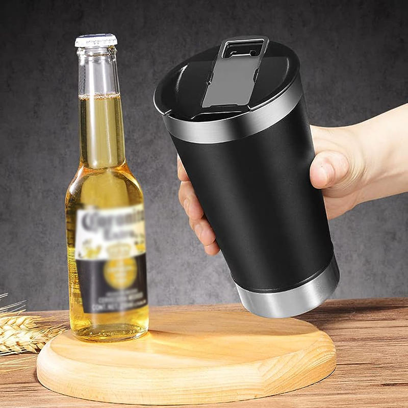 16oz Stainless Steel Vacuum Insulated Travel Tumbler Reusable Double-Wall Cup Lid Coffee Tea Beer Wine Gift Customizable Logo