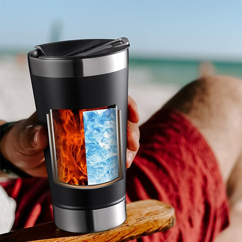 16oz Stainless Steel Vacuum Insulated Travel Tumbler Reusable Double-Wall Cup Lid Coffee Tea Beer Wine Gift Customizable Logo