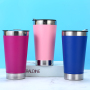 16oz Stainless Steel Vacuum Insulated Travel Tumbler Reusable Double-Wall Cup Lid Coffee Tea Beer Wine Gift Customizable Logo