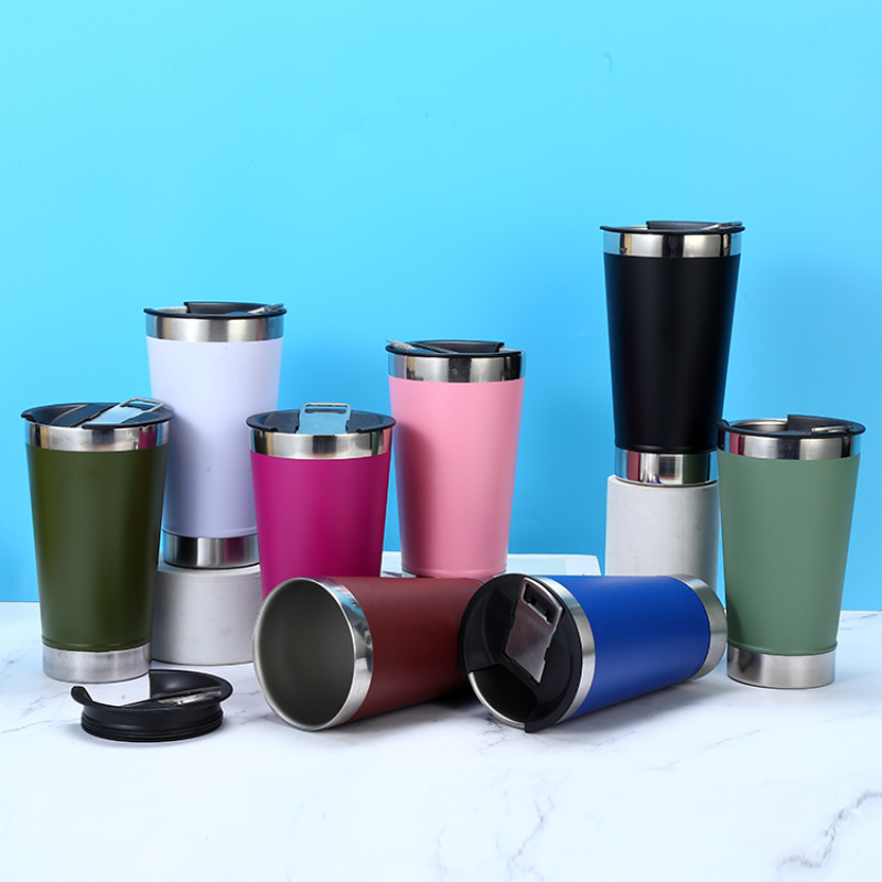 16oz Stainless Steel Vacuum Insulated Travel Tumbler Reusable Double-Wall Cup Lid Coffee Tea Beer Wine Gift Customizable Logo